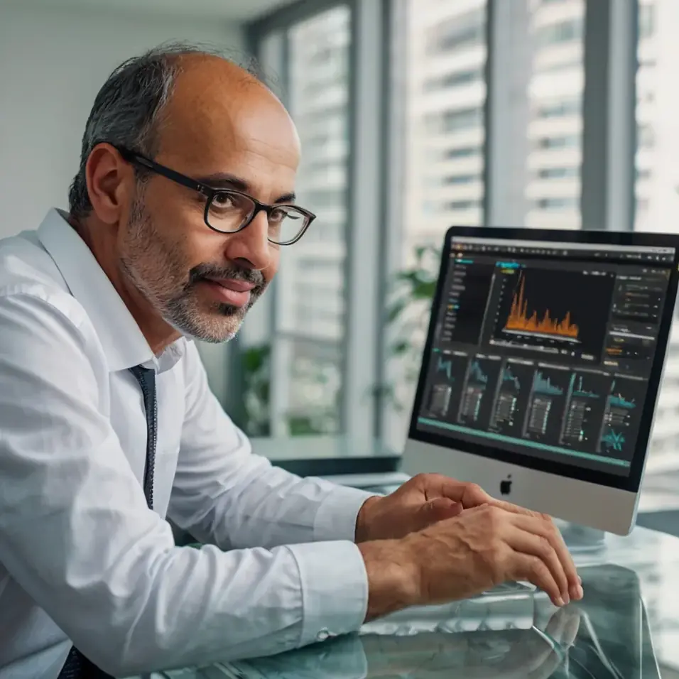 Executivo acompanhando indicadores na tela do computador